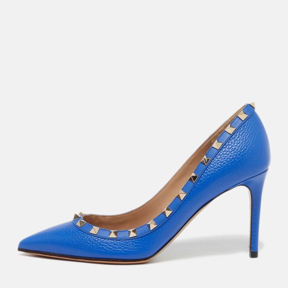 Valentino Rockstud Size 39 Blue Leather Pointed Toe Pumps